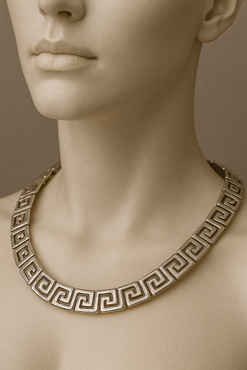 Sterling silver necklace with Greek key style links