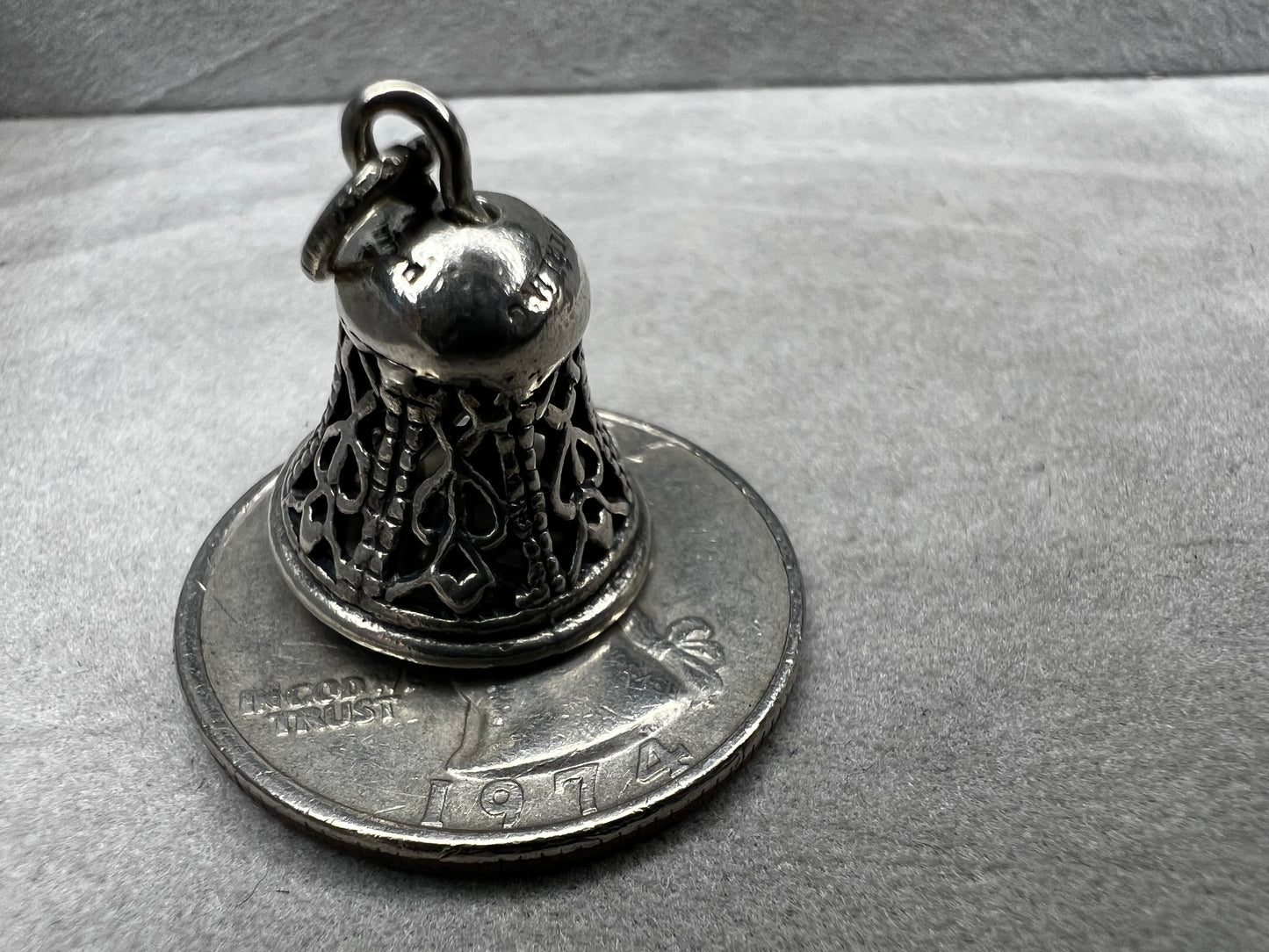 Danecraft 1" sterling silver openwork bell charm or pendant