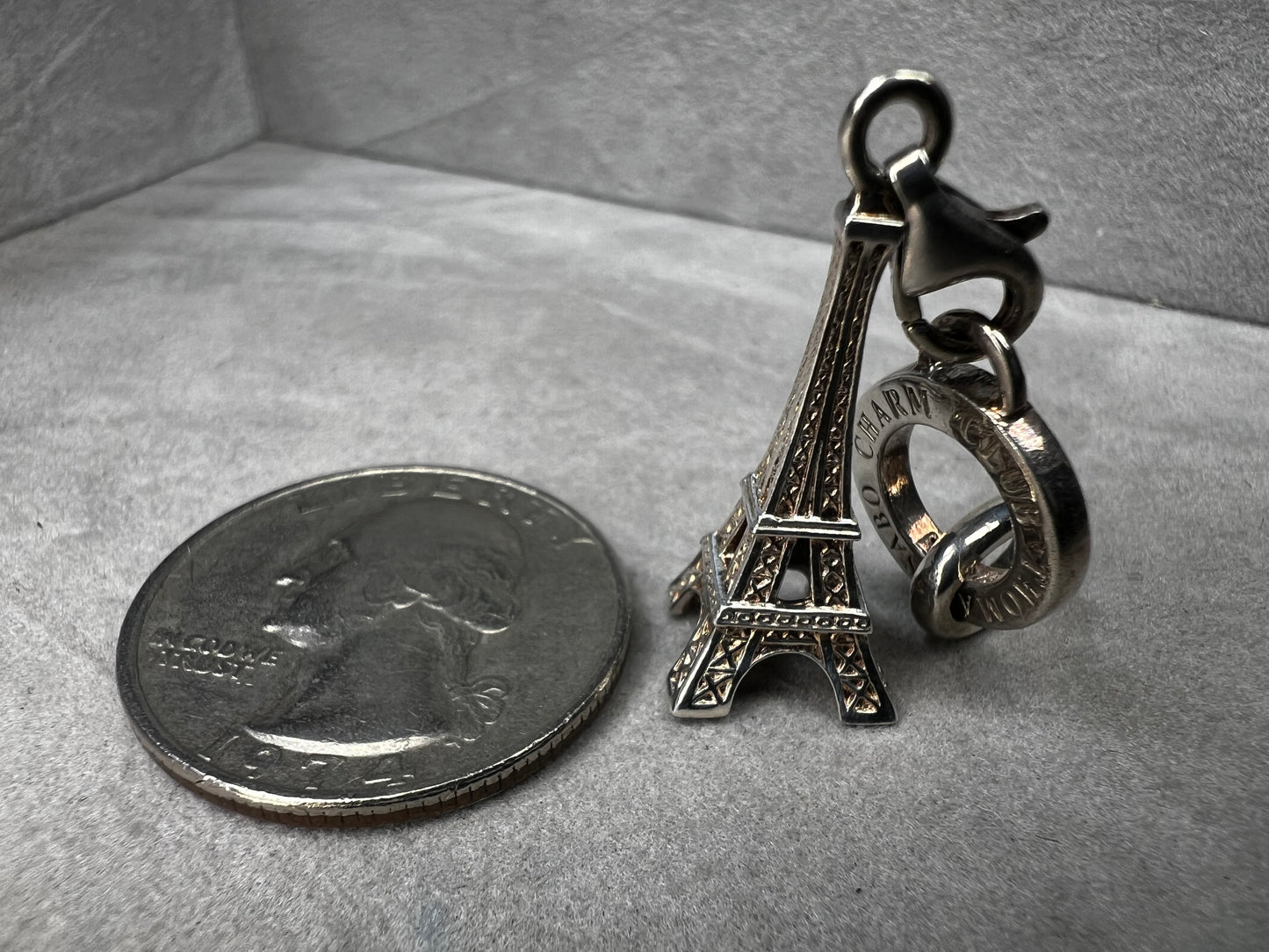 This Thomas Sabo Eiffel Tower charm offers versatile style as both a charm and a pendant. Crafted in sterling silver, it adds a timeless Parisian touch to your jewelry collection, perfect for expressing your love of travel or iconic landmarks.