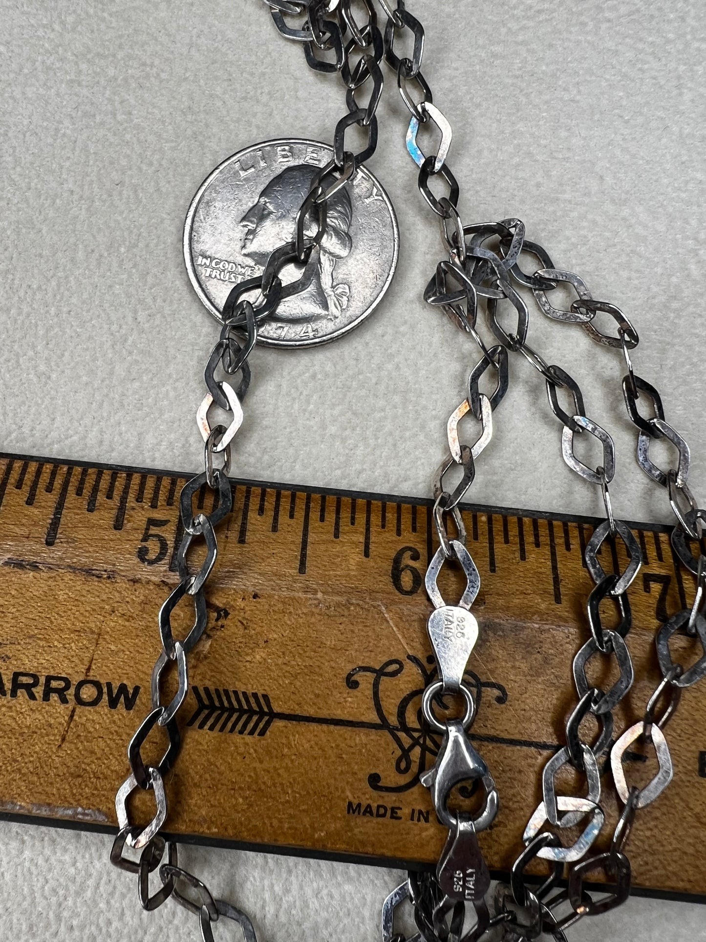 Elevate your jewelry collection with this vintage Italian OTC sterling silver necklace, measuring a striking 42 inches — the perfect length to create layered looks or wear as a standout statement piece.