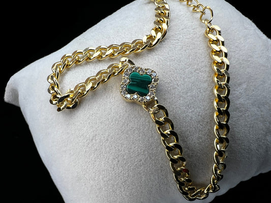 Gold over sterling bracelet with malachite & diamonds
