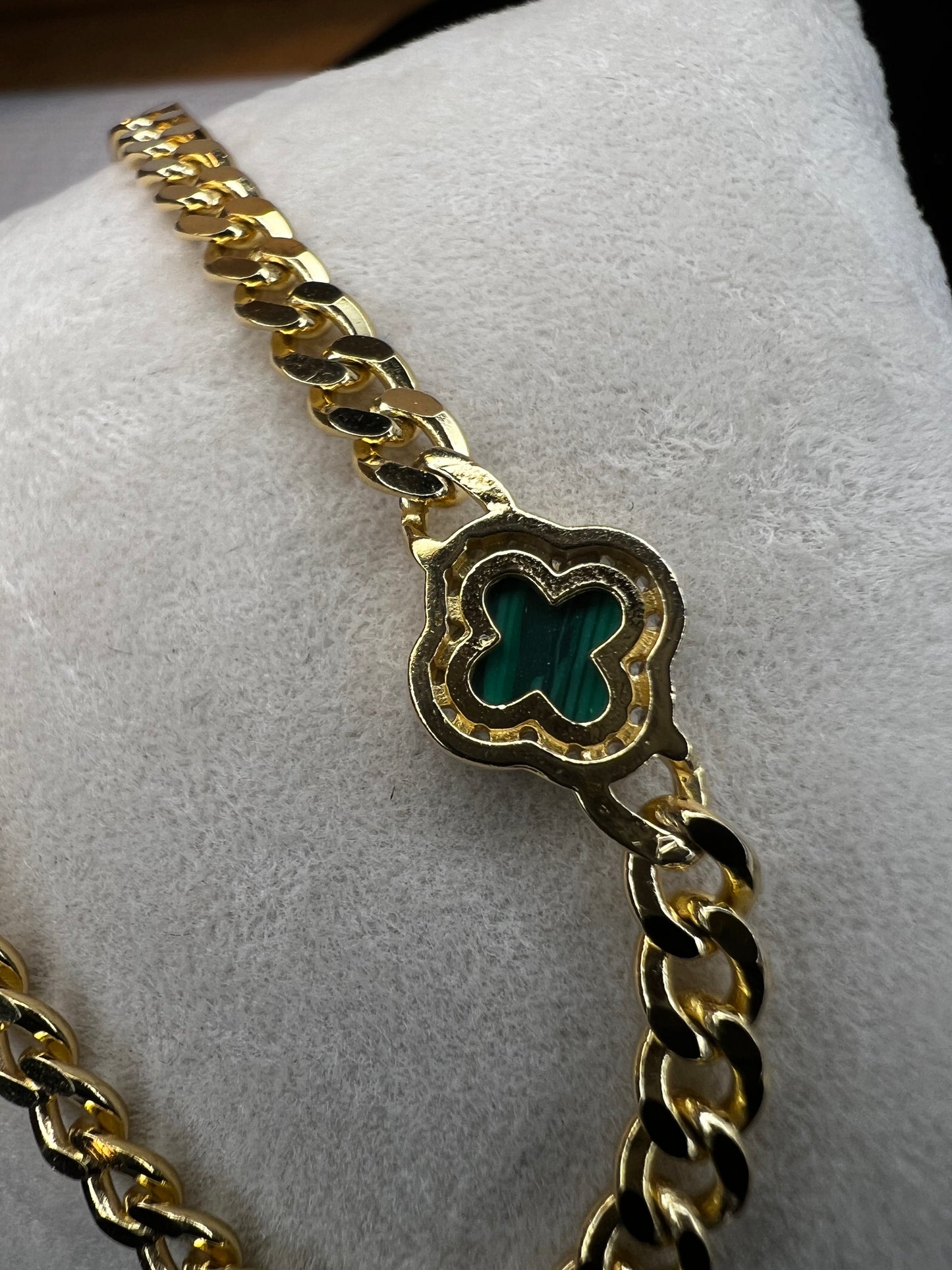 Gold over sterling bracelet with malachite & diamonds