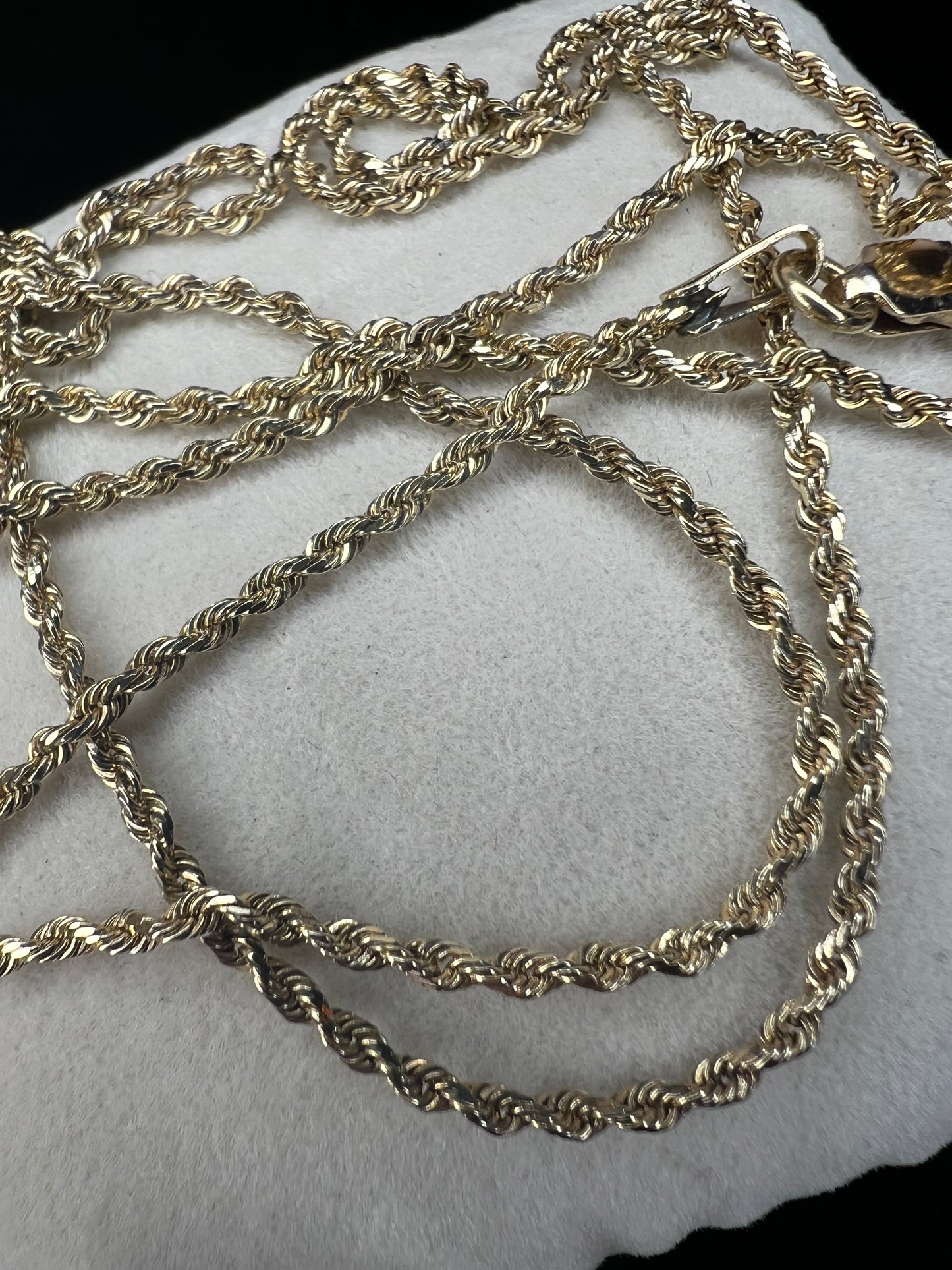 This 10k gold rope chain is ready to be paired with one of our gold pendants or just worn as a chain.