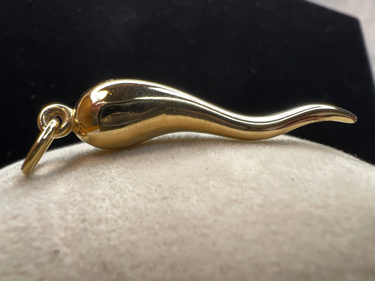 This pendant features "The Italian "Horn", which is intended to protect against evil and bad luck. Crafted from 14 karat gold, this piece is a perfect addition to your jewelry collection.