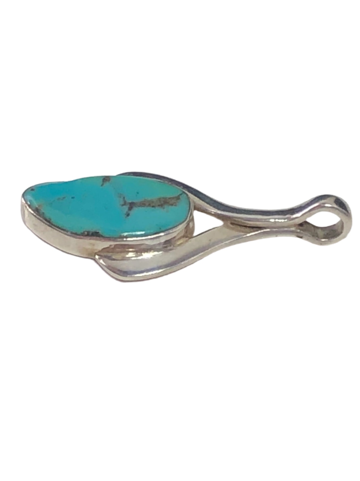 This pendant features a unique faux turquoise stone set in beautifully designed sterling silver.