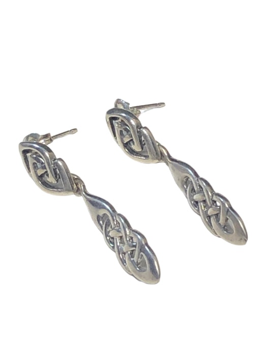 Elevate your style with these sterling silver dangle earrings. They feature a delicately braided design for a touch of elegance.