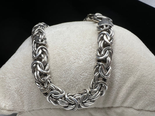 Stand out from the crowd with this byzantine link sterling silver bracelet. Made in Turkey and signed AK 925.