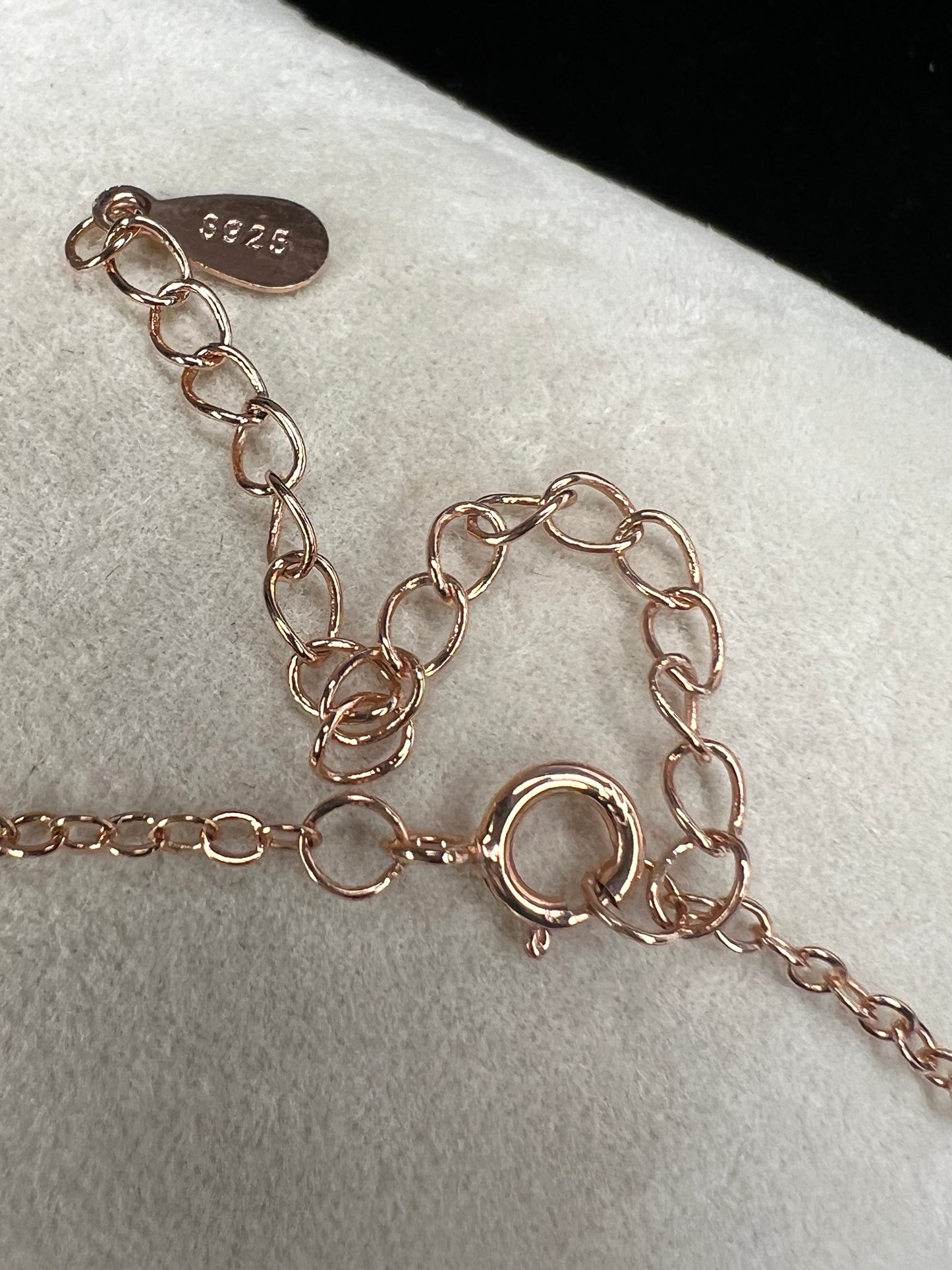This dainty, elegant chain is perfect for adding a touch of sophistication to any outfit. It is made from sterling silver with a rose gold overlay.