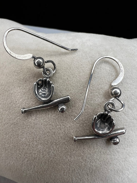 Sterling Silver Baseball Bat & Glove Earrings