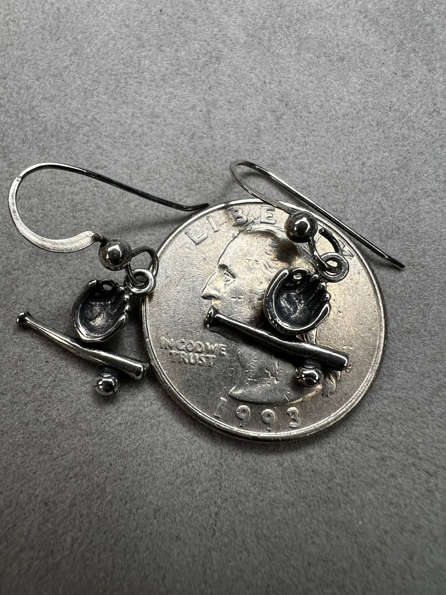 Sterling Silver Baseball Bat & Glove Earrings