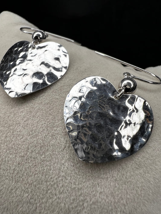 Sterling Silver Heart Earrings With Hammered Finish