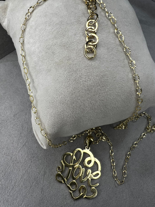 Sterling Silver, Gold Overlay 18" Necklace & Love Pendant