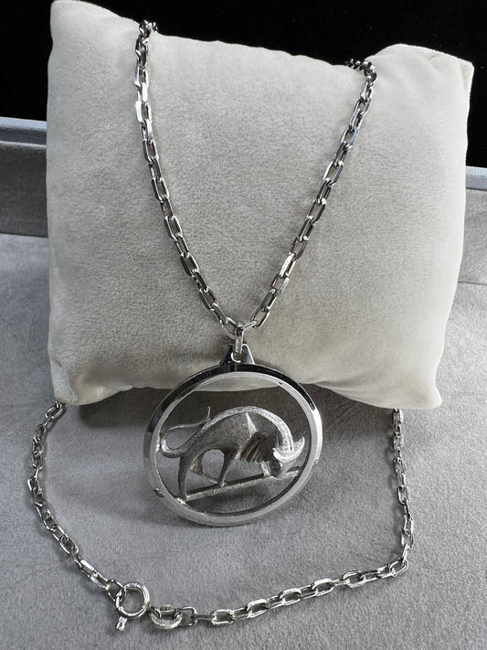 Vintage Sterling Silver Chain & German Sterling Silver Taurus Bull Zodiac Pendant