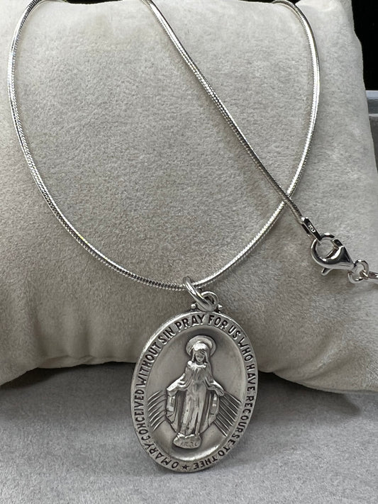 Vintage Sterling Silver Chain & Virgin Mary Pendant by Chapel