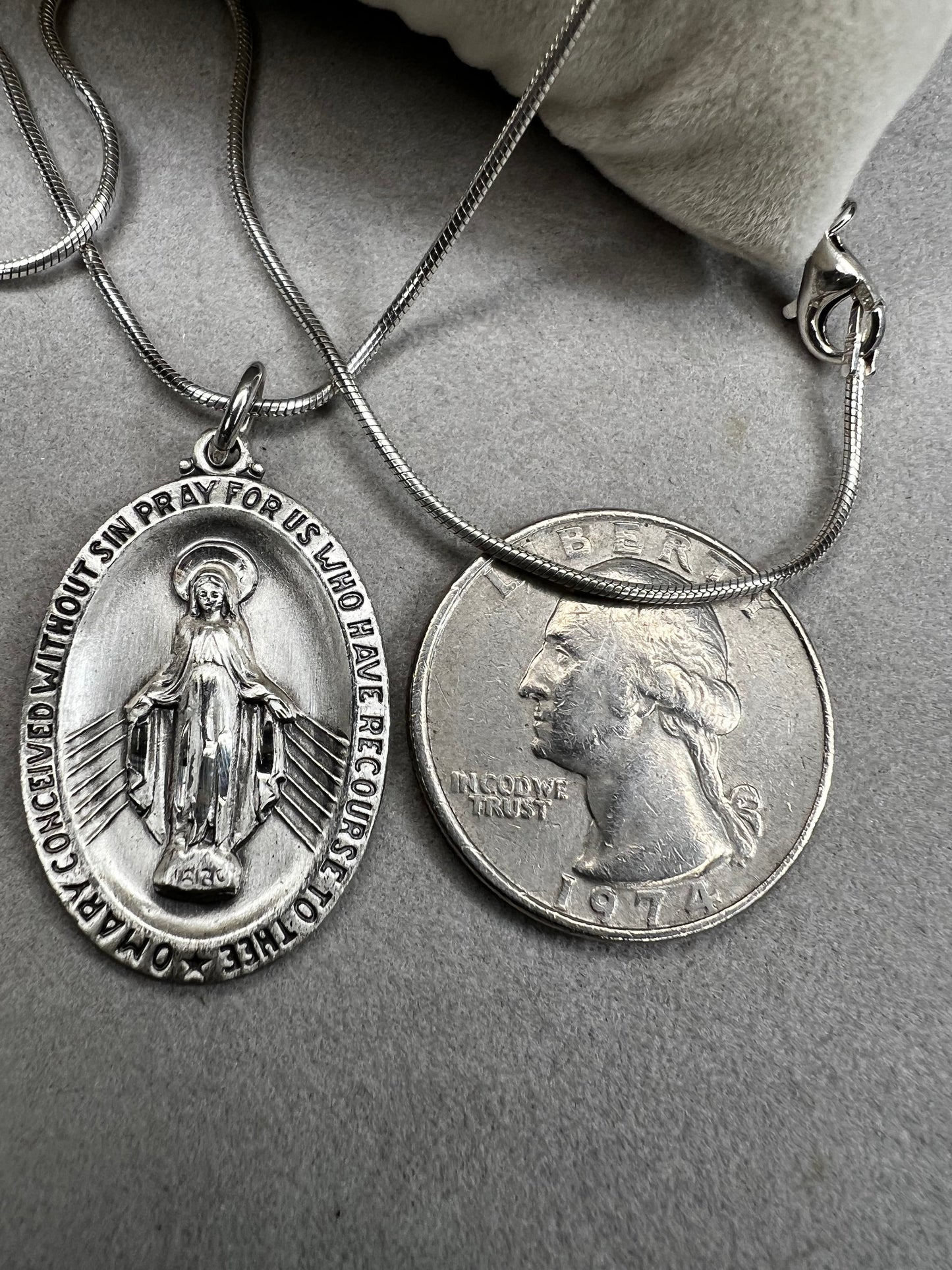 Vintage Sterling Silver Chain & Virgin Mary Pendant by Chapel