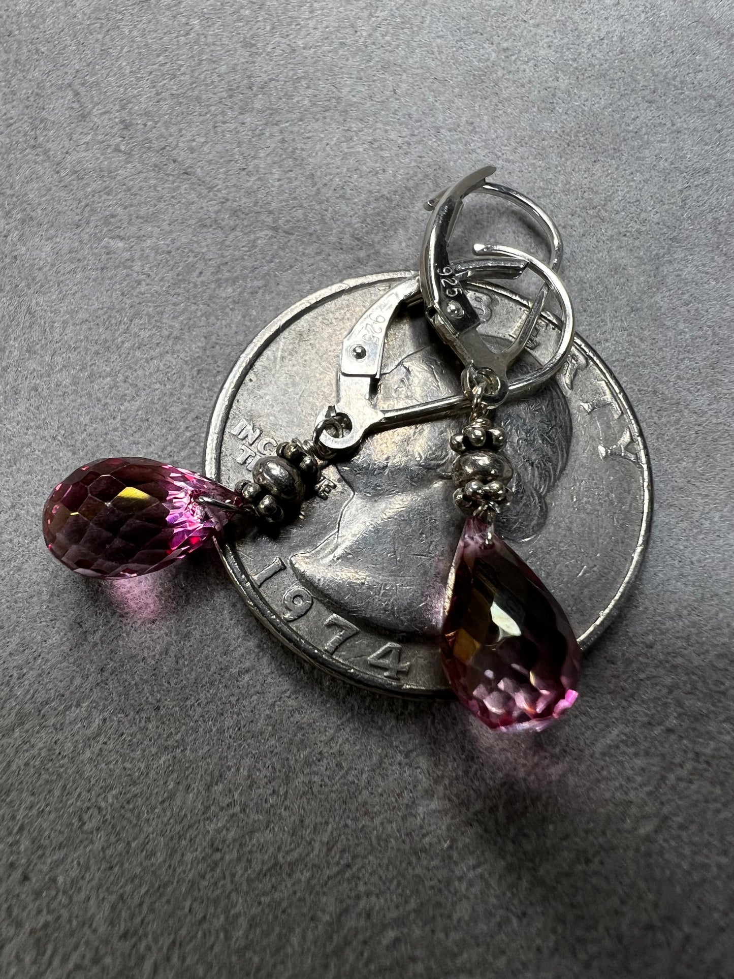 Pink Spinel & Sterling Silver 1" Dangle Earrings