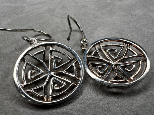 Sterling Silver 3/4" Circular Design Dangle Earrings