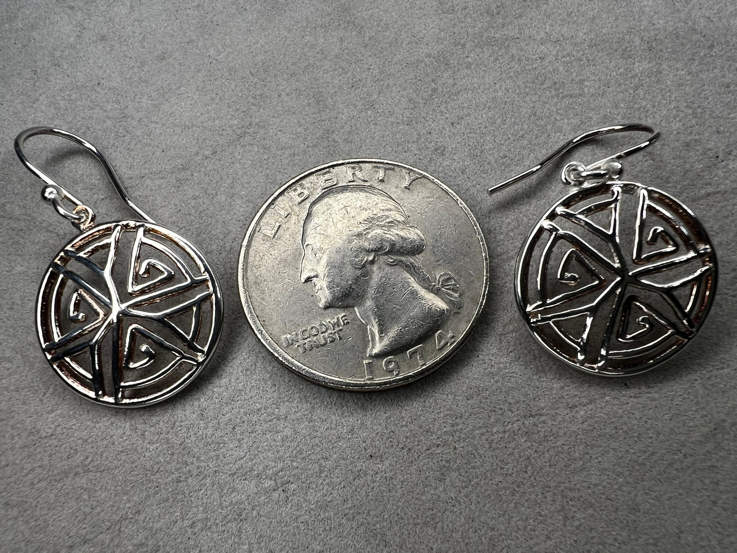 Sterling Silver 3/4" Circular Design Dangle Earrings