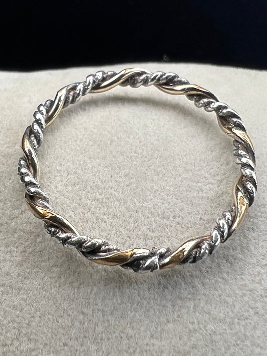 Sterling Silver & Gold Fill Twisted Mixed Metal Ring Size 6.75