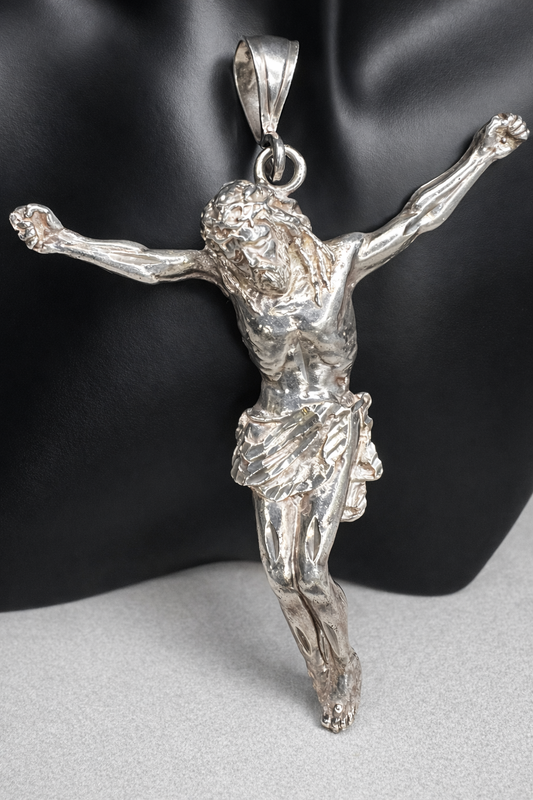 Large 5" long 1oz Sterling silver Jesus pendant