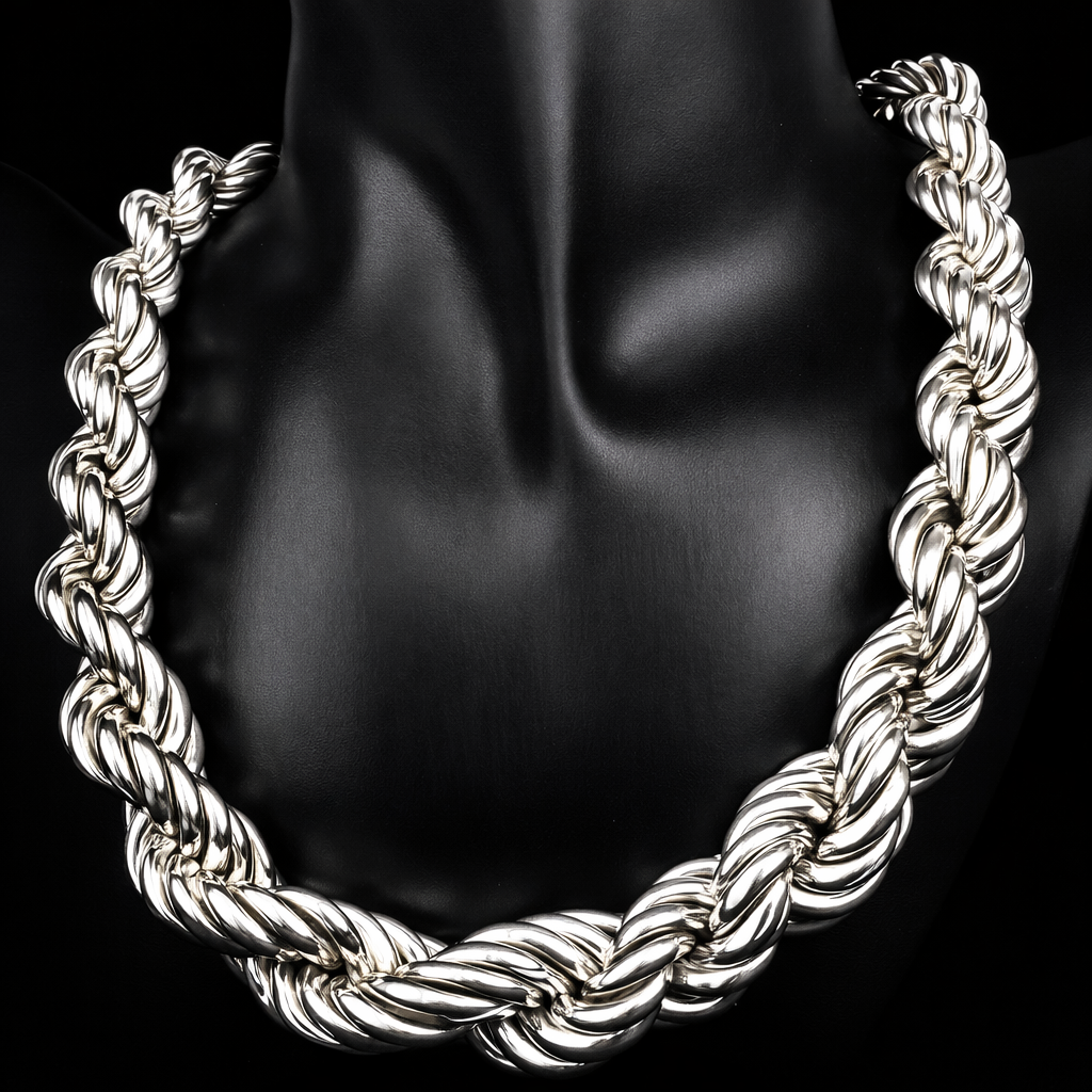 Chunky 4oz Vintage Sterling Silver 1" to 1/2" Thick Graduating 18"Rope Chain Necklace