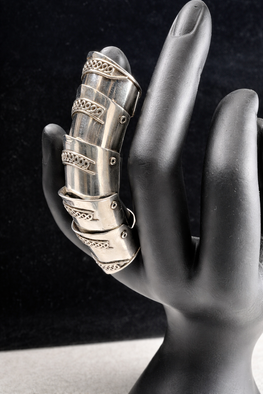 Vintage Sterling Silver Armor Ring, Full Finger Ring
