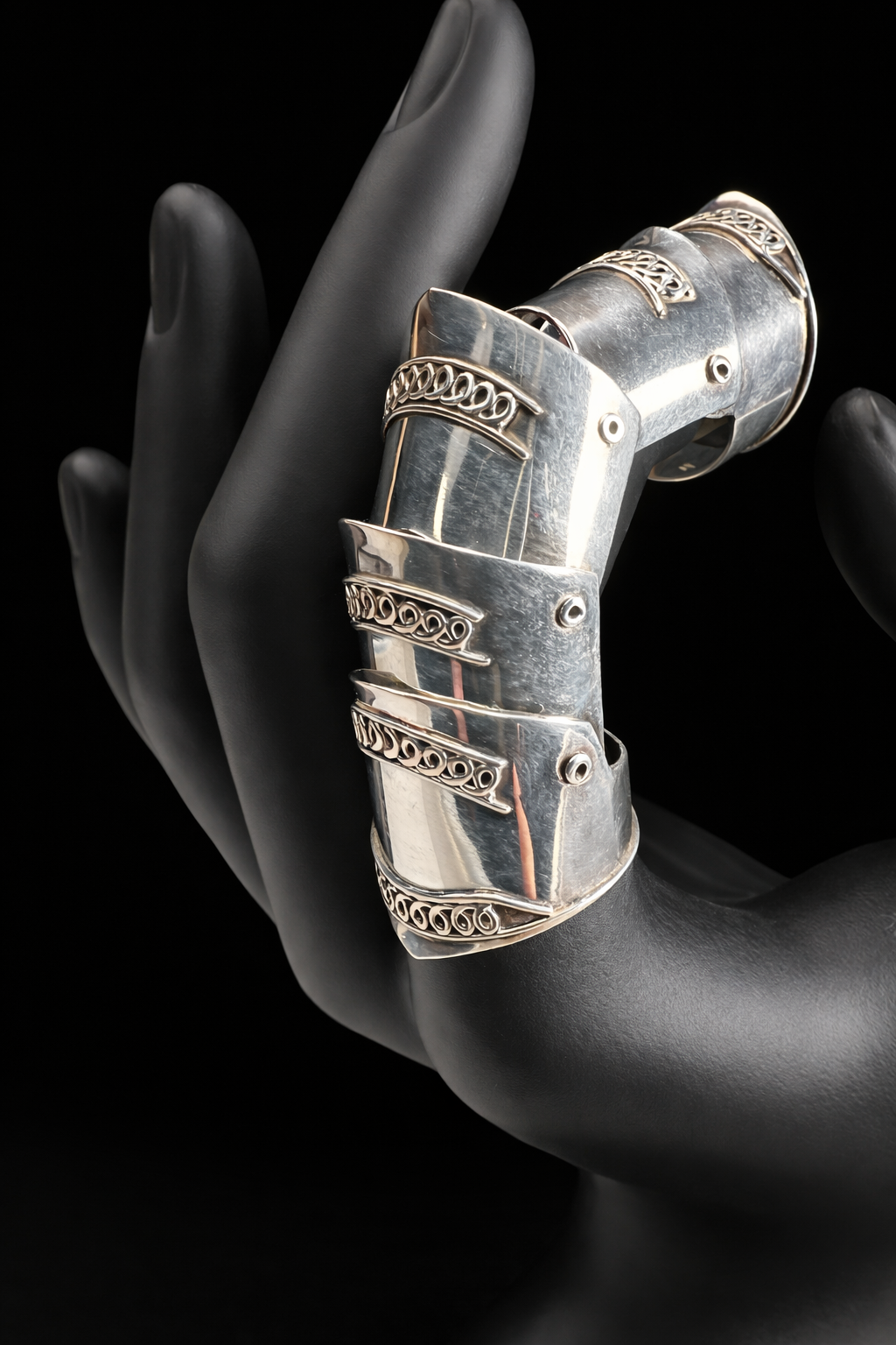 Vintage Sterling Silver Armor Ring, Full Finger Ring