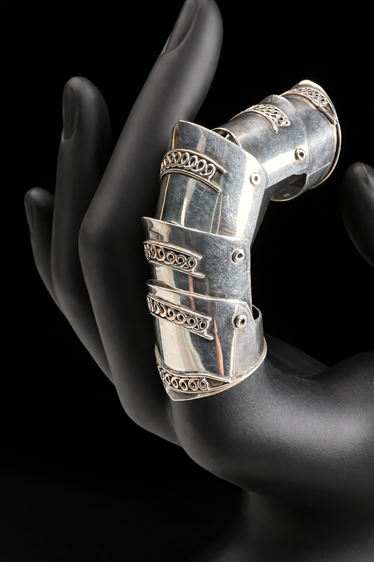 Vintage Sterling Silver Armor Ring, Full Finger Ring