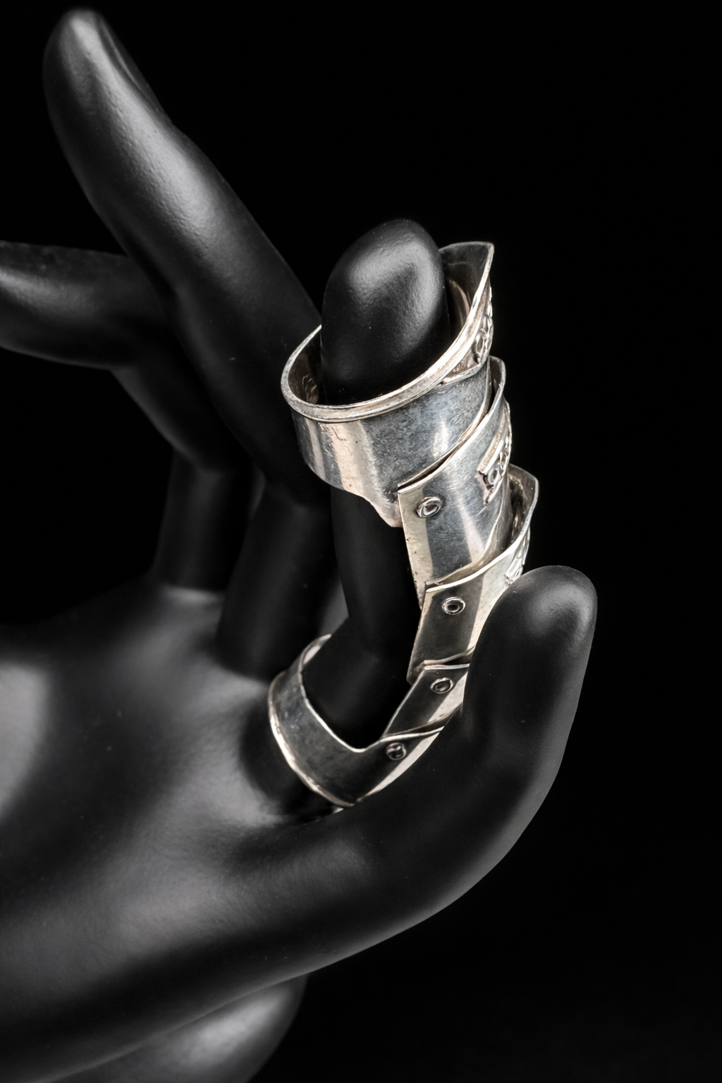 Vintage Sterling Silver Armor Ring, Full Finger Ring