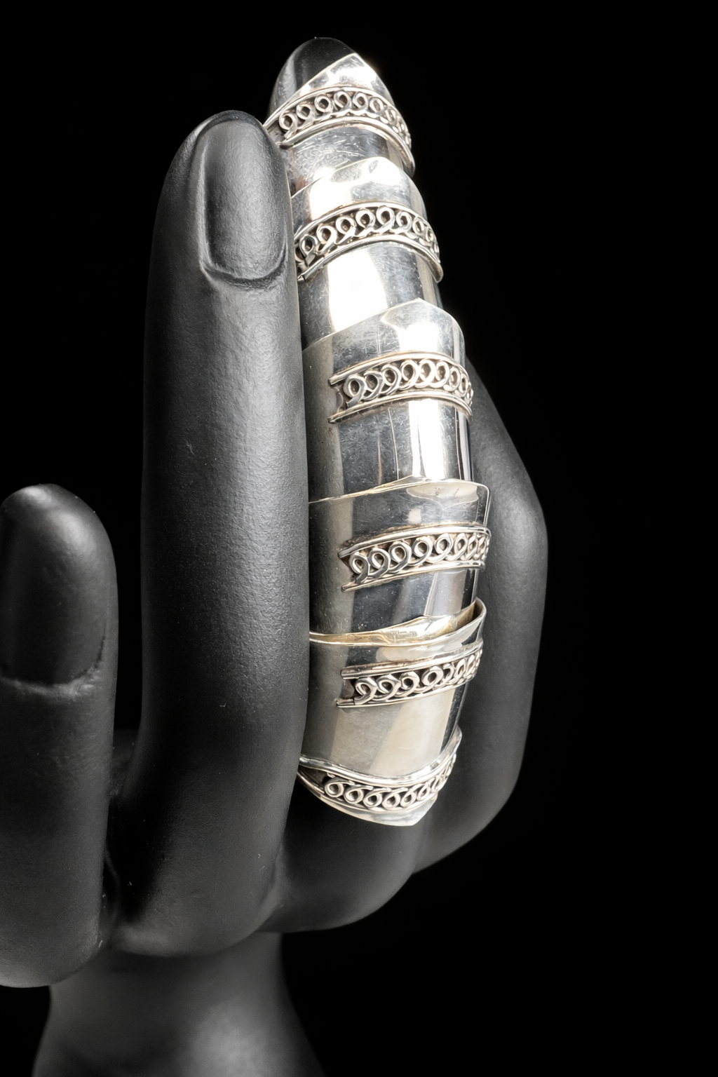 Vintage Sterling Silver Armor Ring, Full Finger Ring