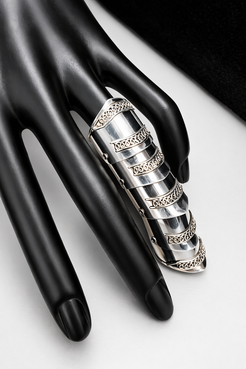 Vintage Sterling Silver Armor Ring, Full Finger Ring
