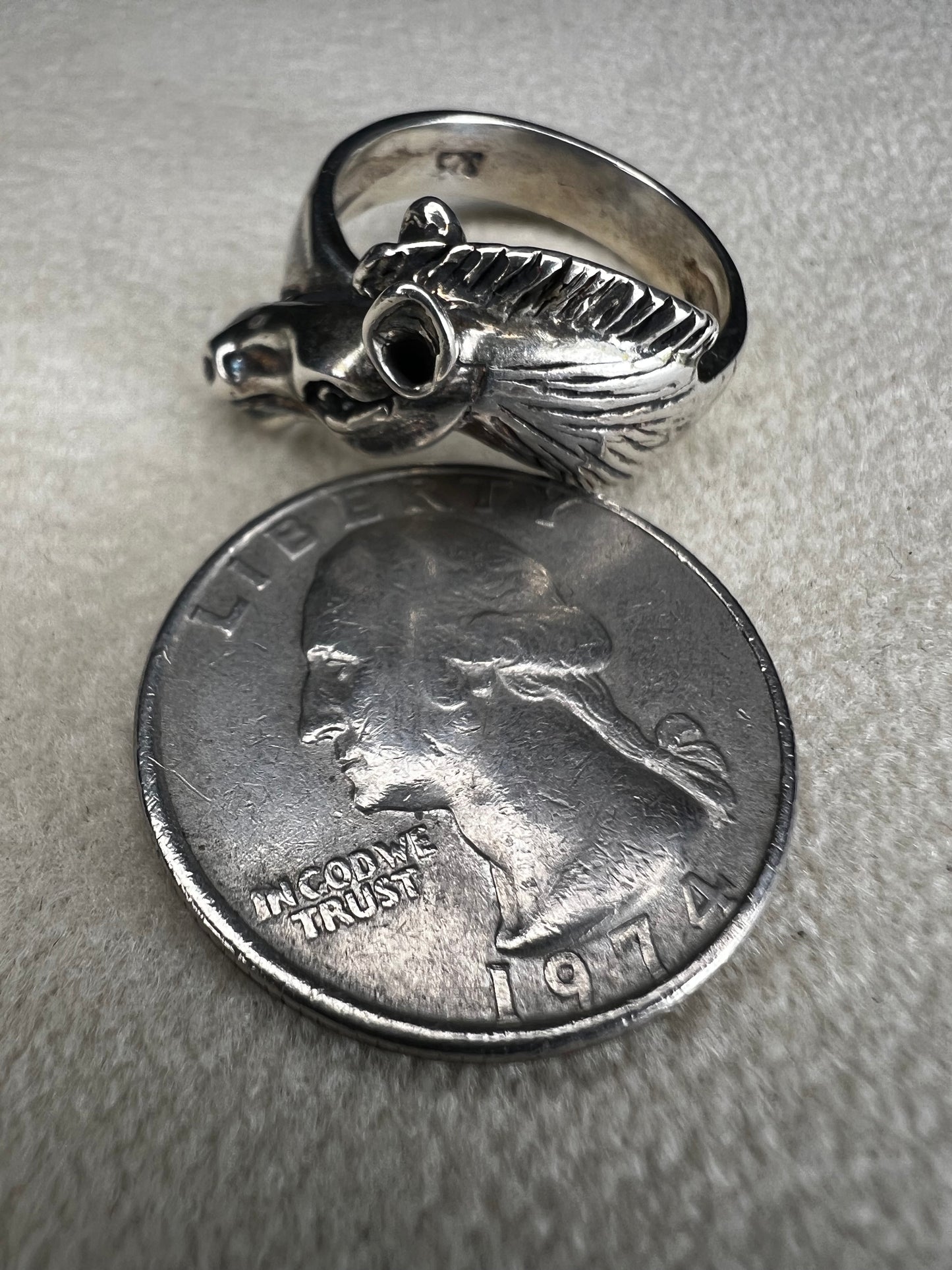 Expertly crafted from sterling silver, this ring showcases a meticulously detailed horse head, capturing the essence of equine beauty with precision. Perfect for anyone who has a love for horses.