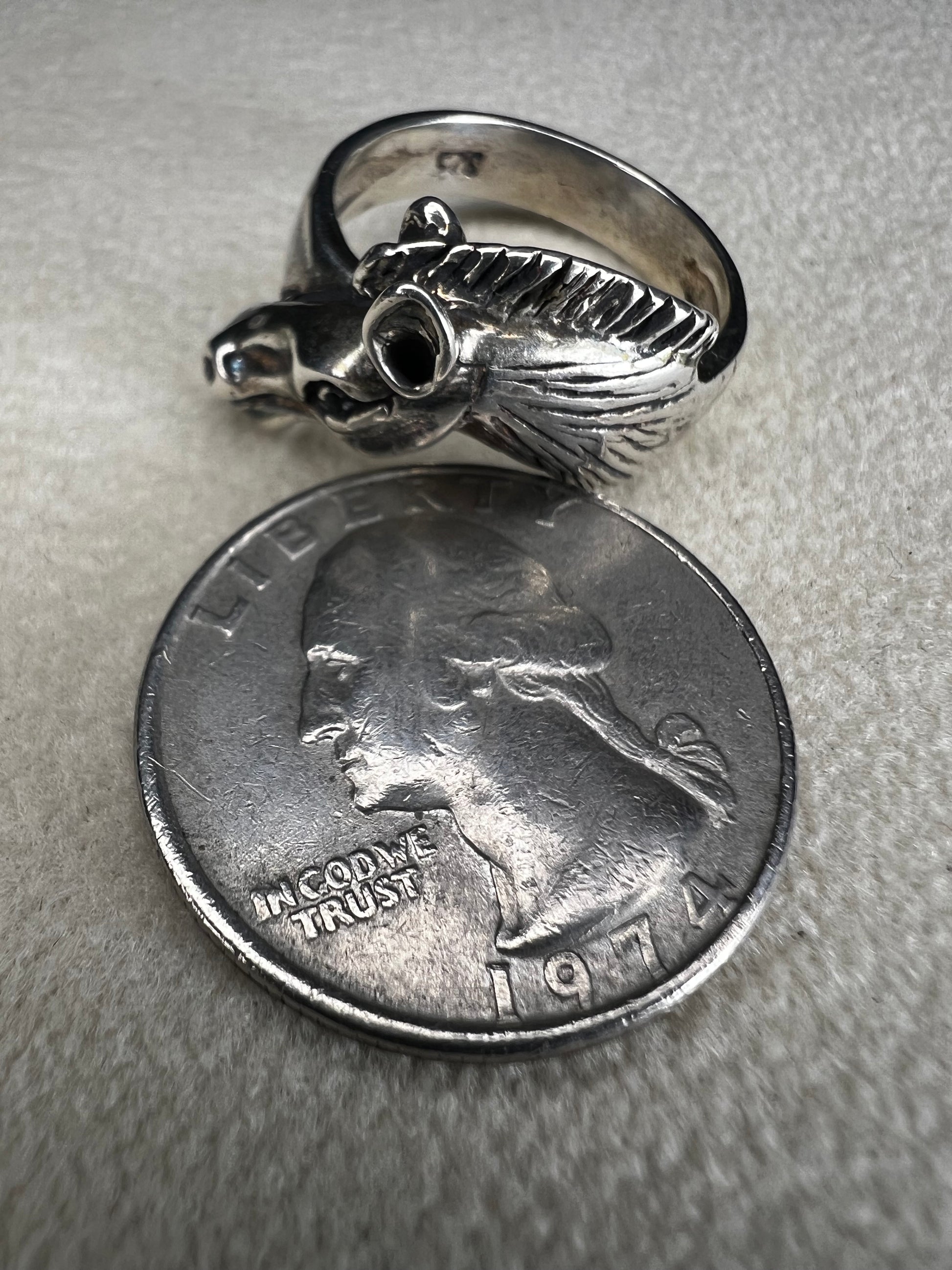 Expertly crafted from sterling silver, this ring showcases a meticulously detailed horse head, capturing the essence of equine beauty with precision. Perfect for anyone who has a love for horses.