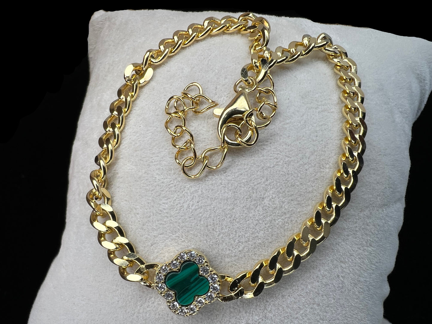 Gold over sterling bracelet with malachite & diamonds
