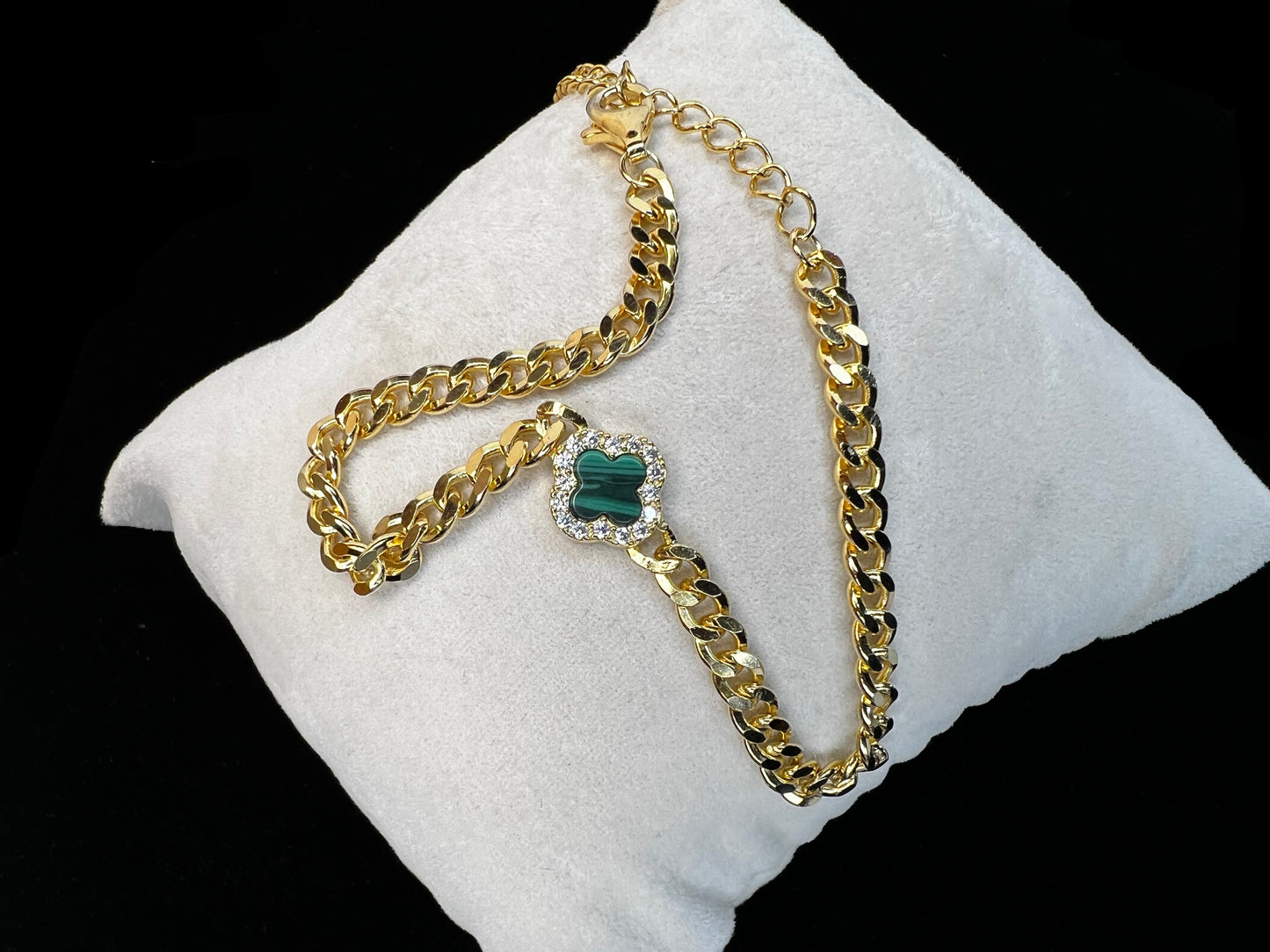 Gold over sterling bracelet with malachite & diamonds