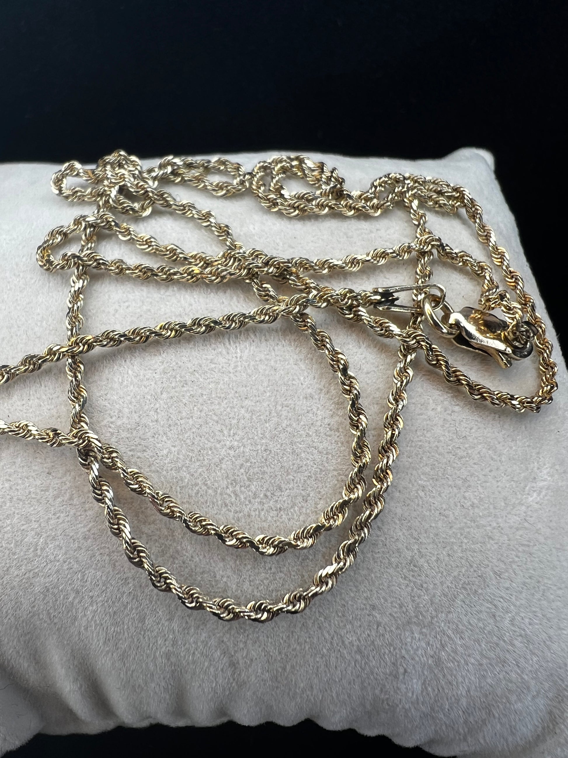 This 10k gold rope chain is ready to be paired with one of our gold pendants or just worn as a chain.