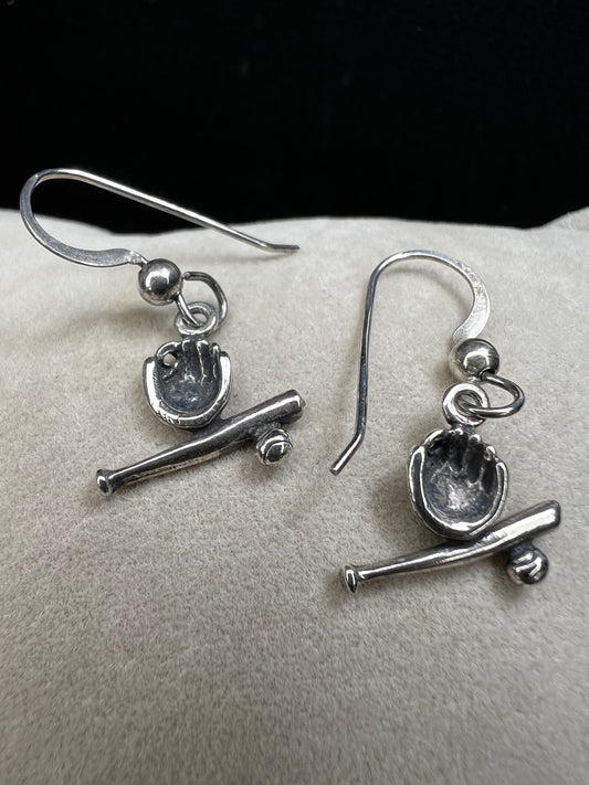 Sterling Silver Baseball Bat & Glove Earrings