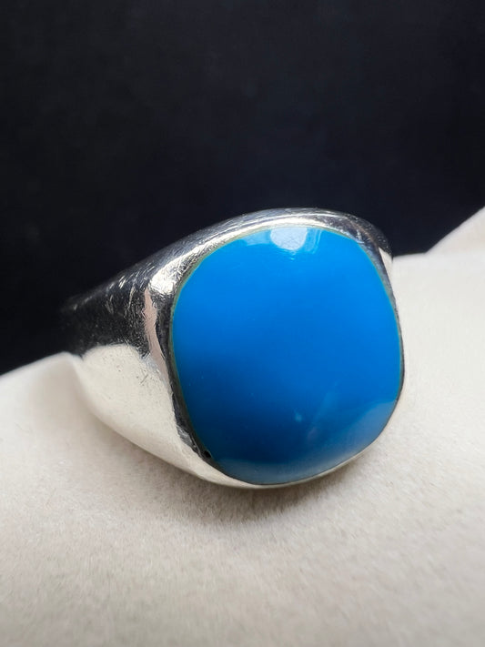 Vintage Mexican Sterling Silver & Turquoise Ring Size 9.25