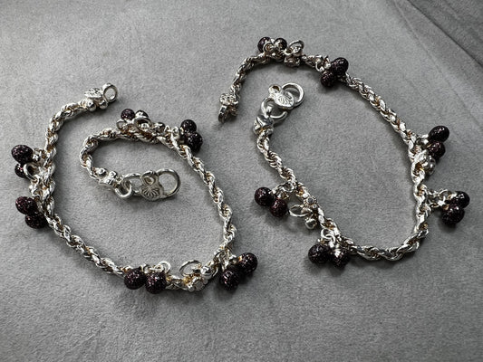Pair Of Vintage Sterling Silver & Purple Charm Belly Dance Bracelets