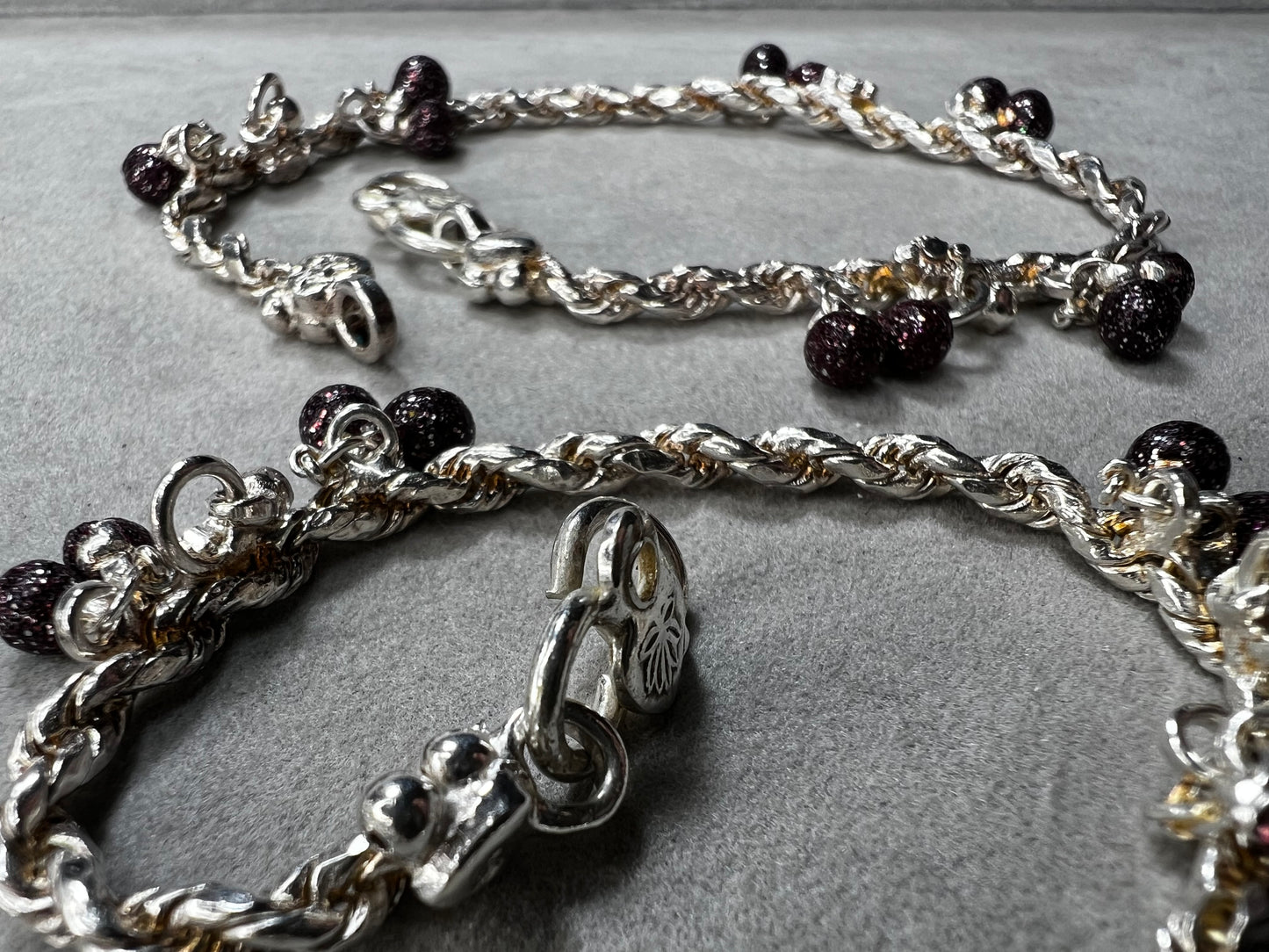 Pair Of Vintage Sterling Silver & Purple Charm Belly Dance Bracelets