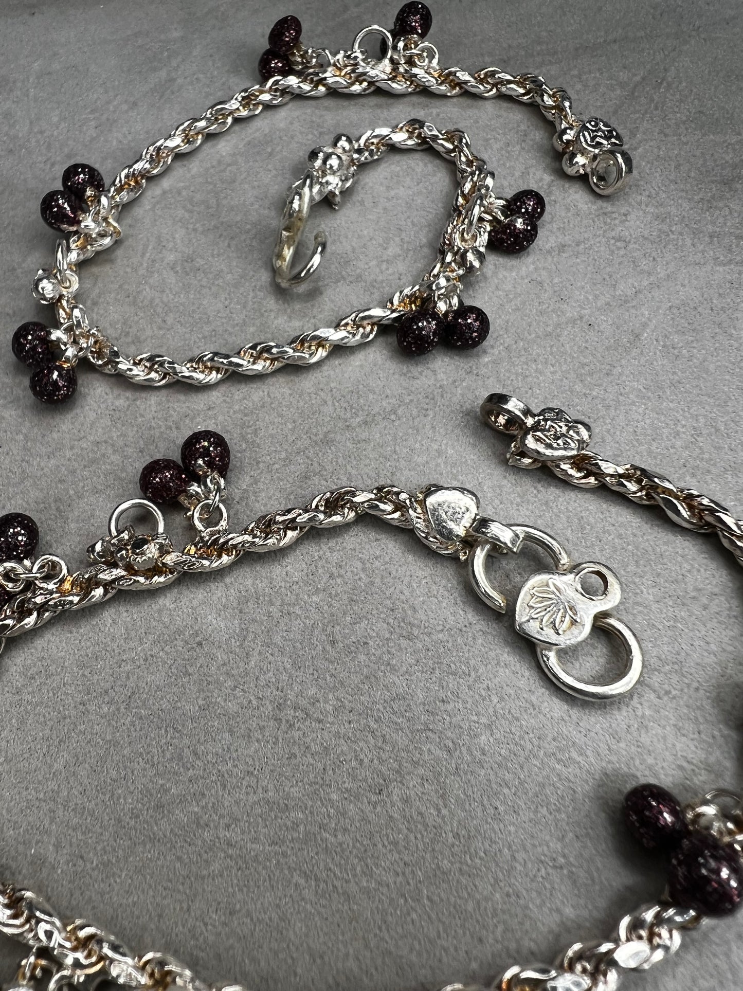 Pair Of Vintage Sterling Silver & Purple Charm Belly Dance Bracelets