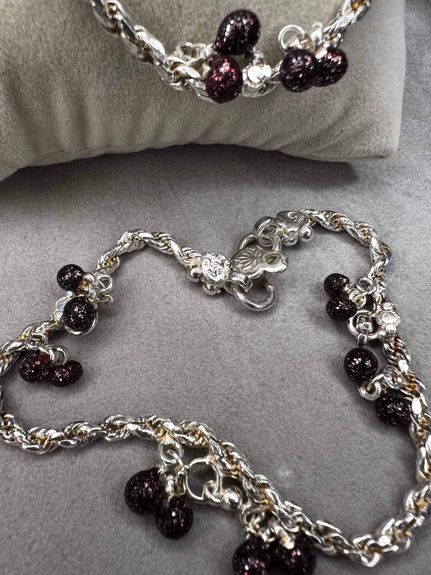 Pair Of Vintage Sterling Silver & Purple Charm Belly Dance Bracelets