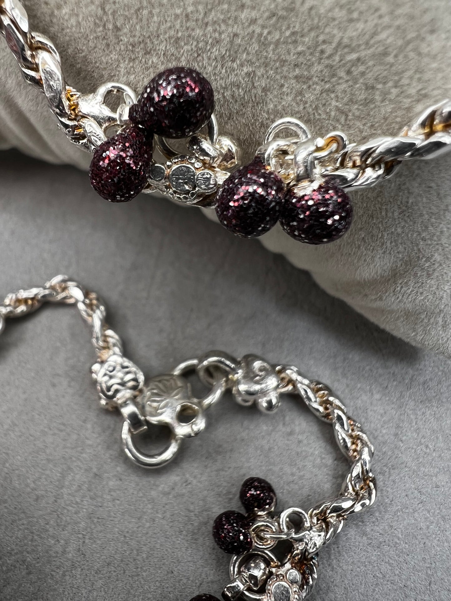 Pair Of Vintage Sterling Silver & Purple Charm Belly Dance Bracelets