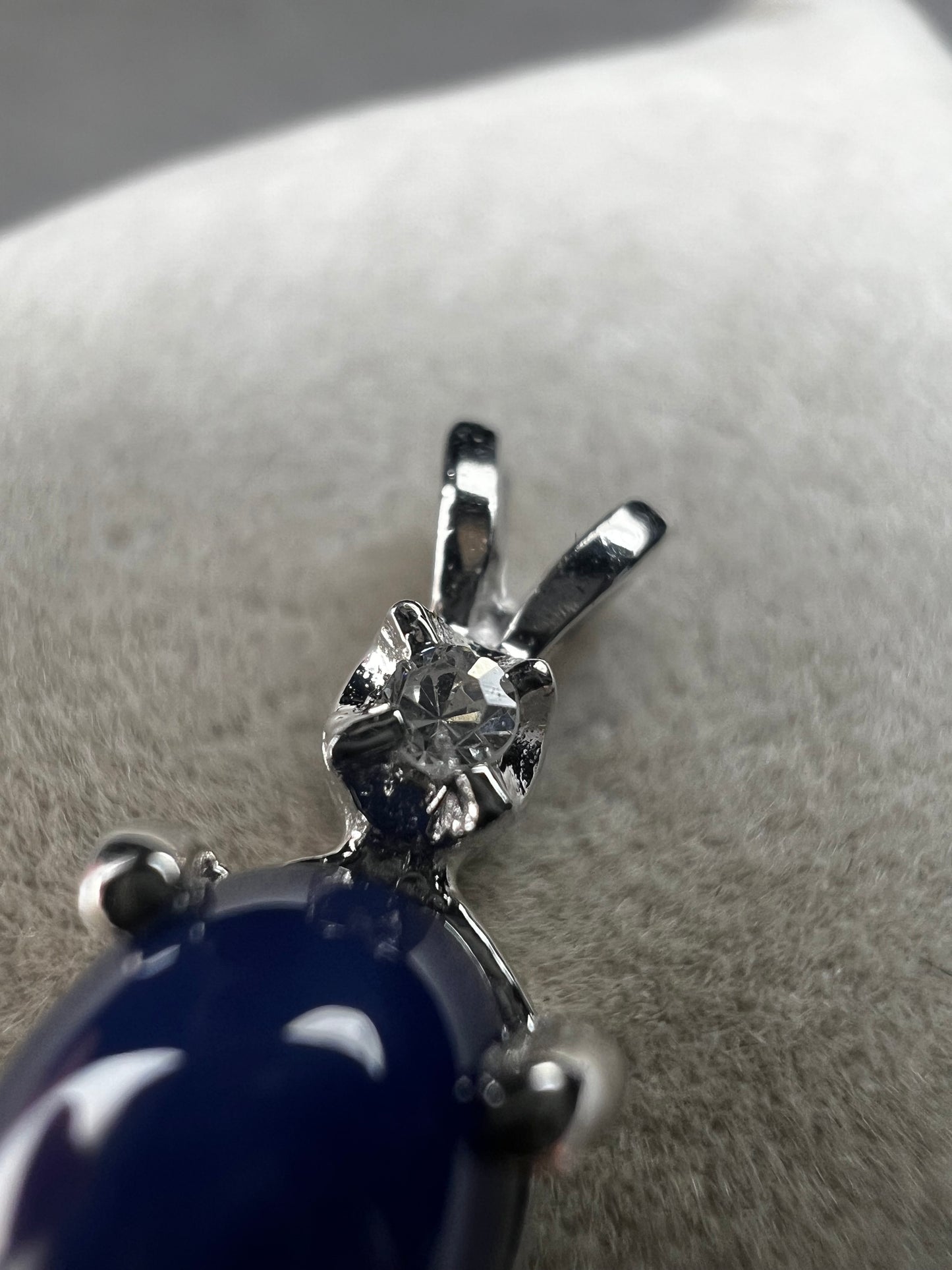 14k White Gold, Blue Sunburst Sapphire & diamond Pendant