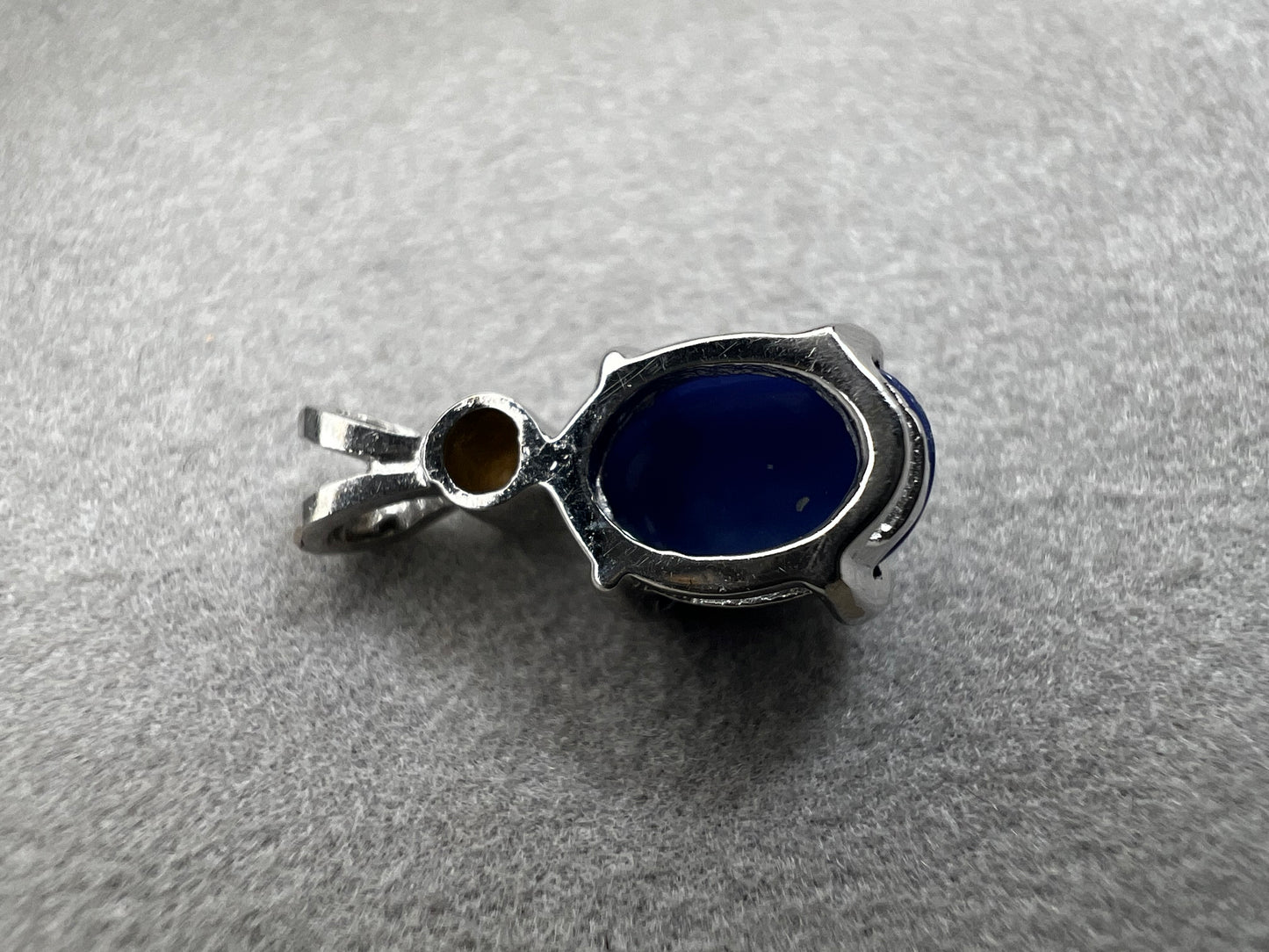 14k White Gold, Blue Sunburst Sapphire & diamond Pendant