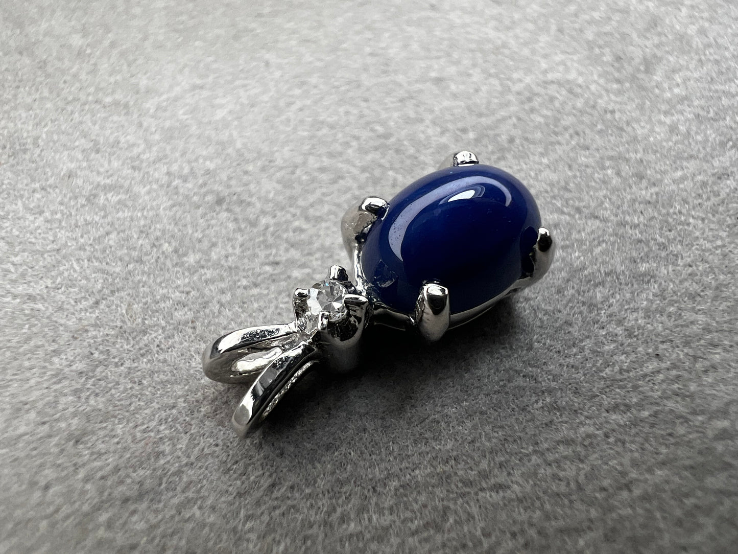 14k White Gold, Blue Sunburst Sapphire & diamond Pendant