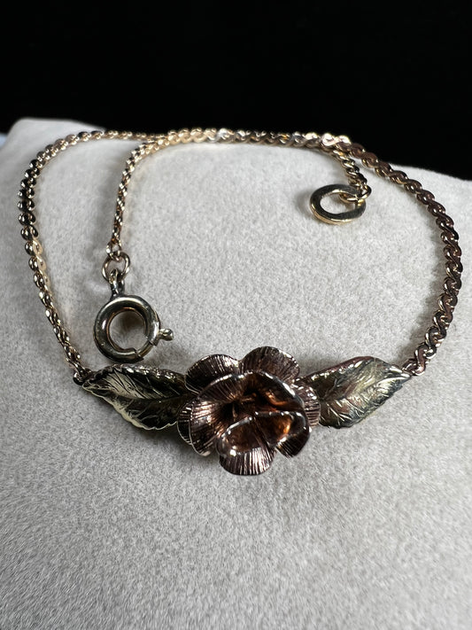 Vintage Krementz 14k Gold Filled Flower & Leaf Bracelet