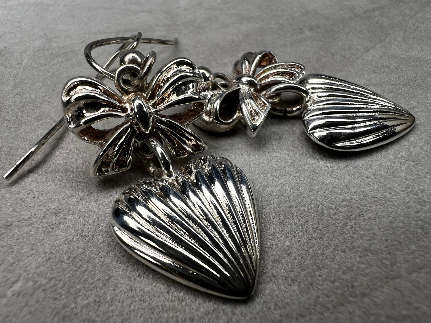 Sterling Silver 1.5in. Heart & Bow Earrings