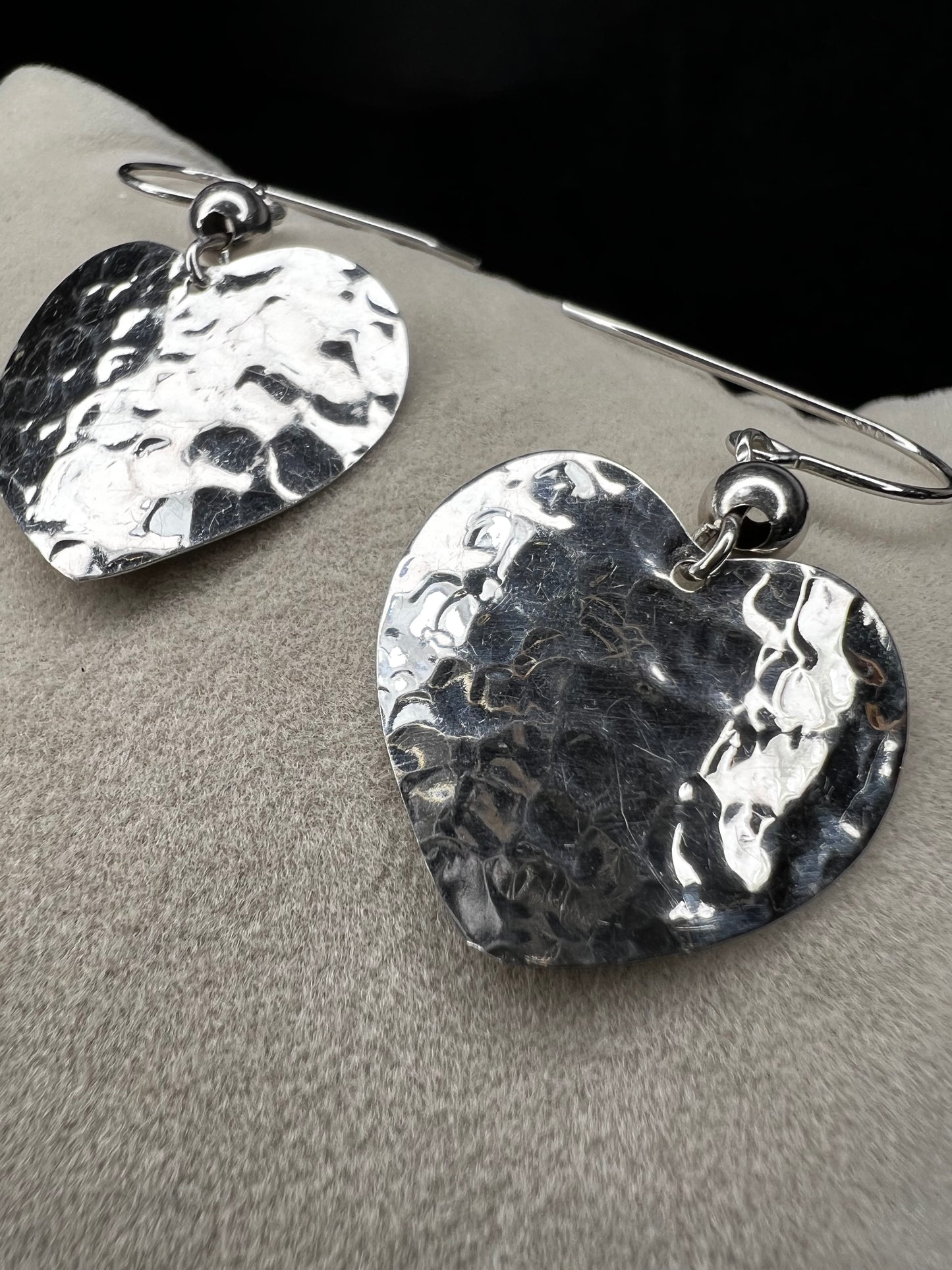 Sterling Silver Heart Earrings With Hammered Finish