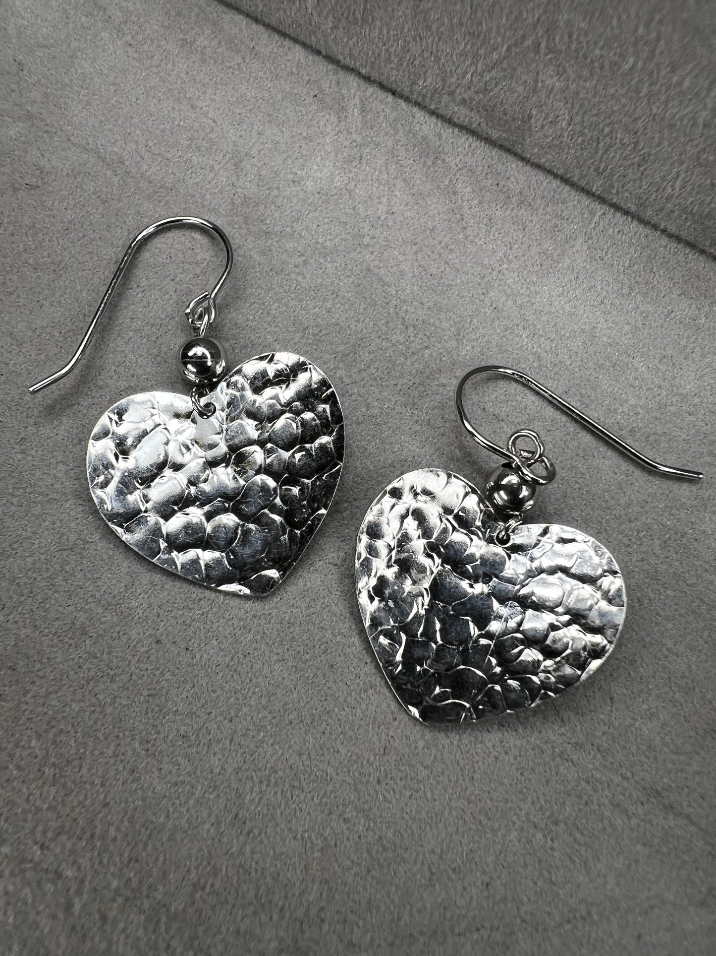 Sterling Silver Heart Earrings With Hammered Finish